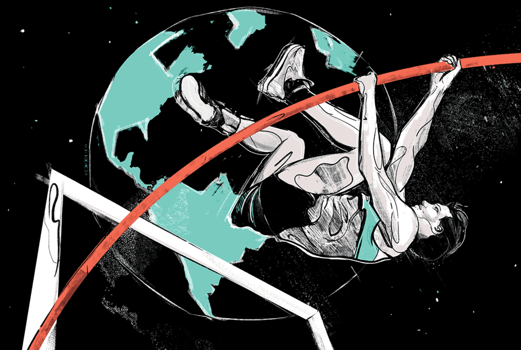 A sketch of a man jumping on a vault